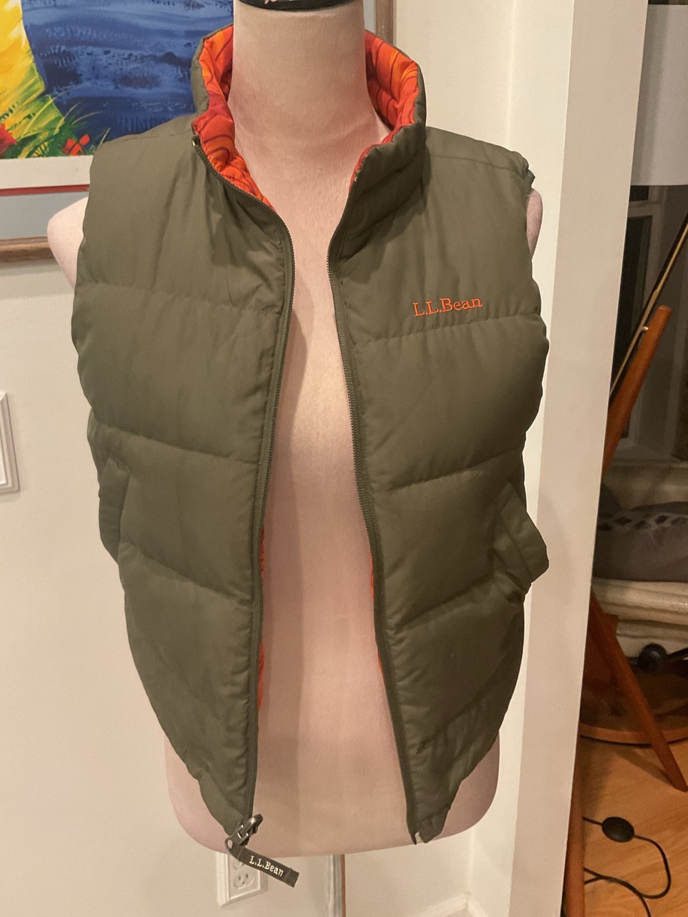 L.L. Bean Olive Green Puffer Reversible Vest